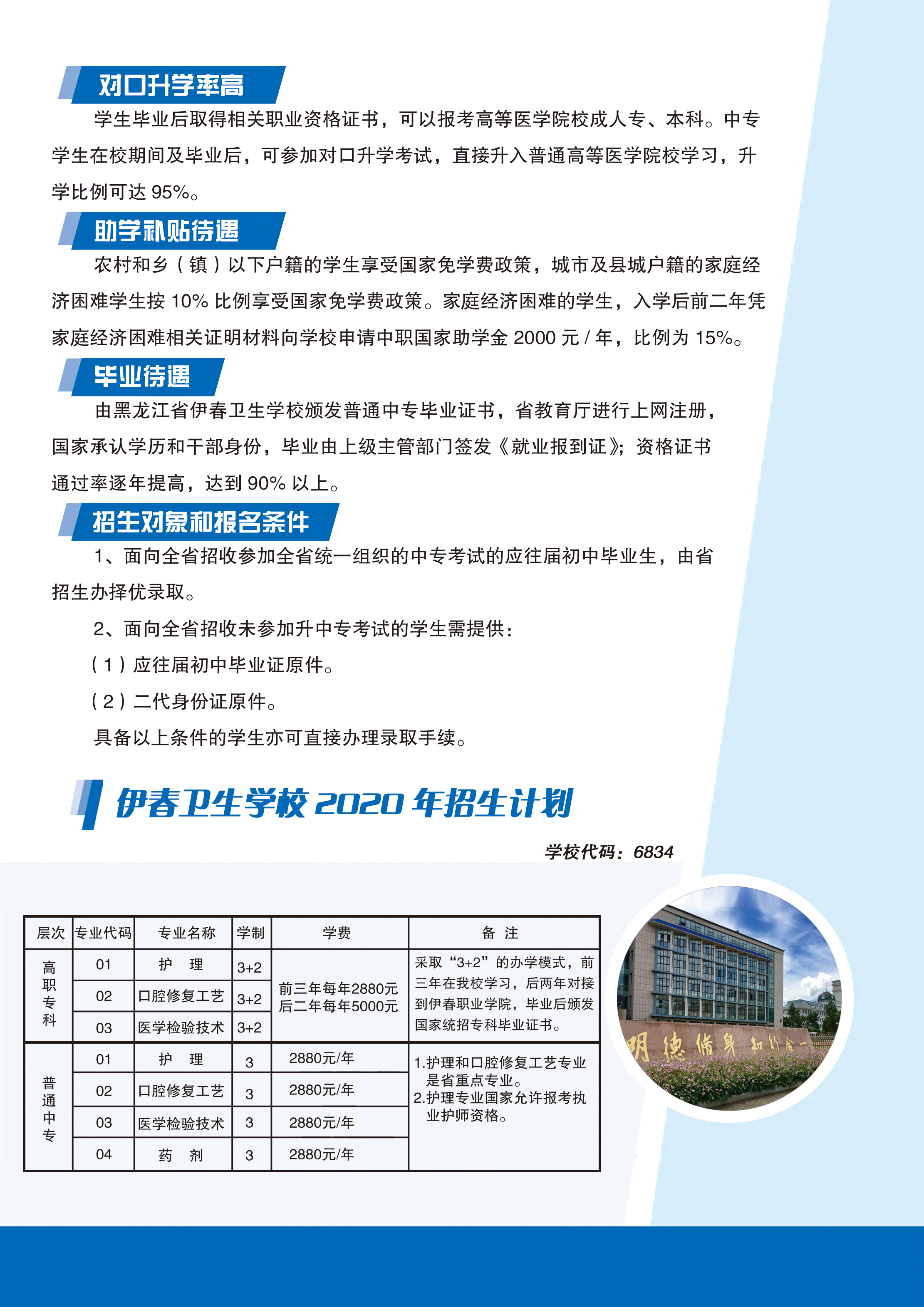 黑龙江省伊春卫生学校2020年招生简章